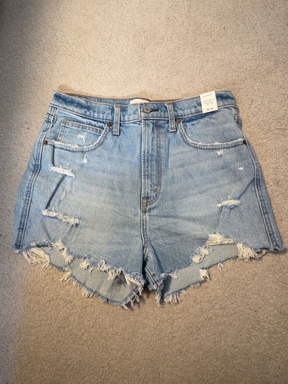 Abercrombie & Fitch Light Blue Distressed Denim Shorts